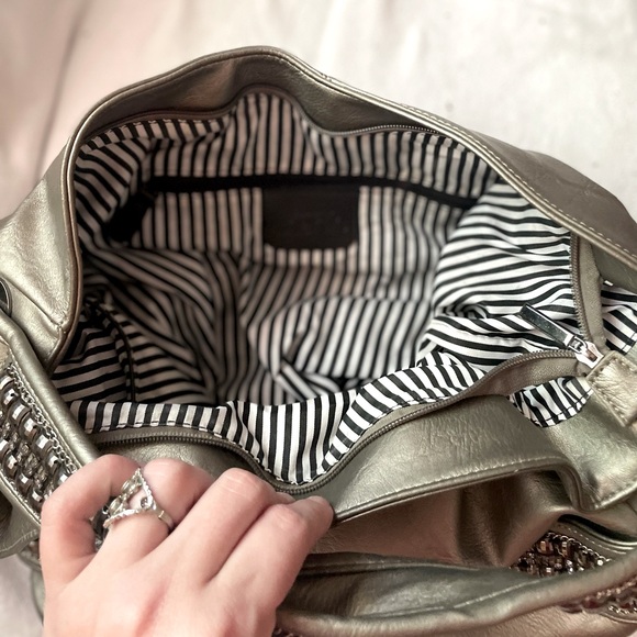 Charming Charlie gray faux leather bag with breading🤍 - Picture 4 of 5